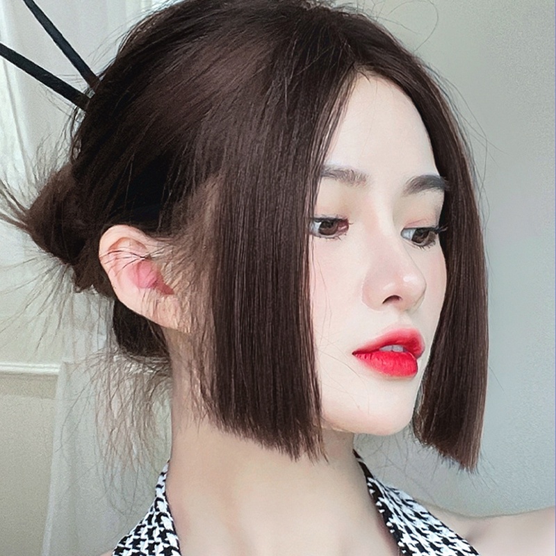 1pasang Fashion Hime Potong Rambut Poni Wig Gadis Keren Putri Potong Calang Poni Wig Aksesoris Rambut