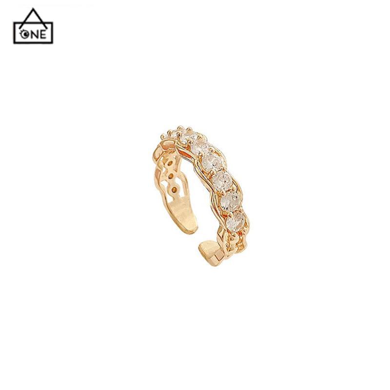 COD❤️Cincin set berlian untuk wanita desain kelas tinggi yang modis dan dipersonalisasi cincin jari terbuka yang dapat disesuaikan-A.one