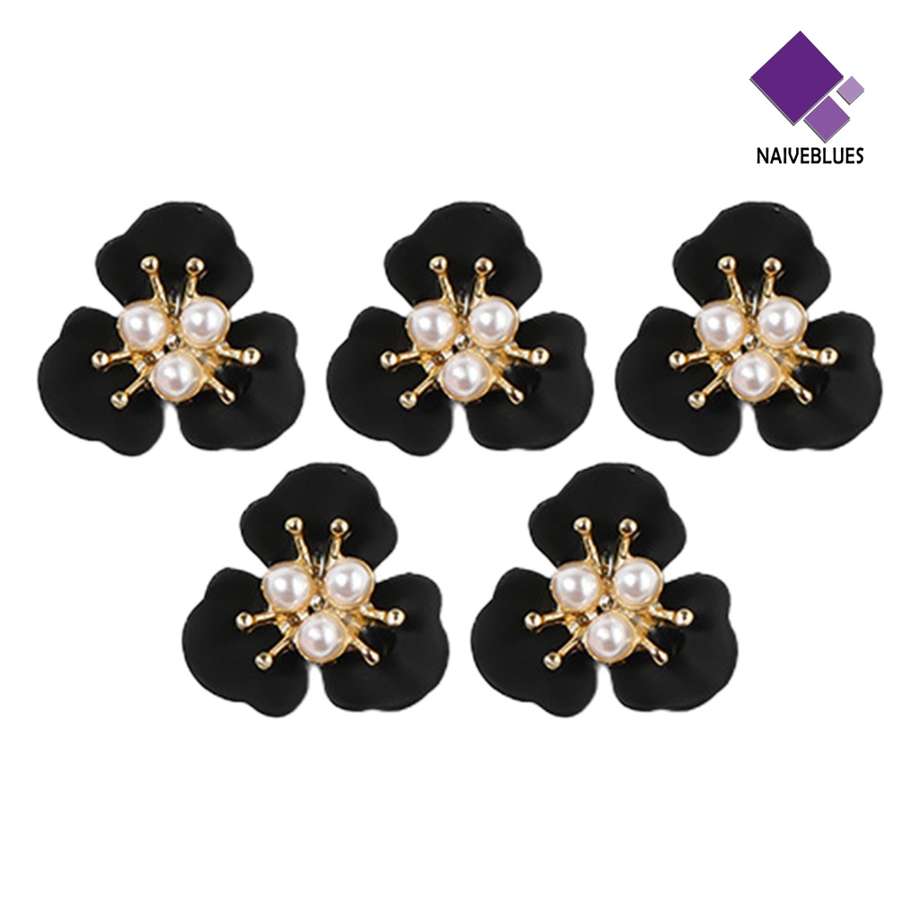 [naiveblues] 5pcs Bunga Dekorasi Kuku Modis Gaya Aksesoris Kuku Mutiara Flower Nail Stud Untuk