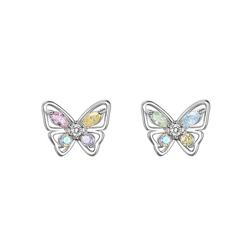 Anting Kupu-Kupu Warna-Warni Korea Sliver Stud Earing Untuk Aksesoris Perhiasan Fashion Wanita