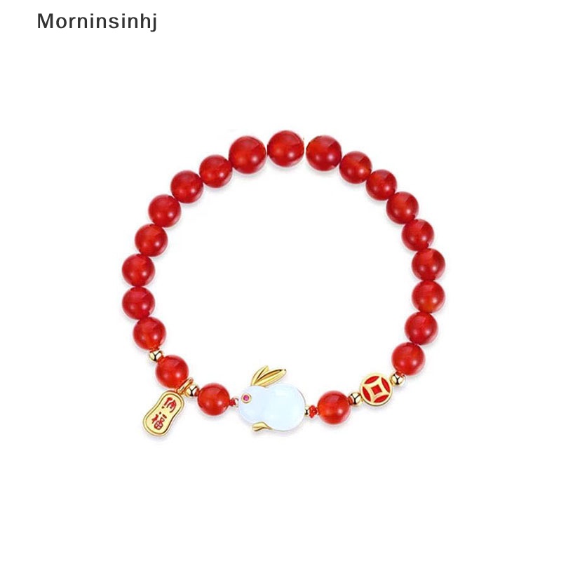 Mornin Beruntung Merah Manik-Manik Vintage Kelinci Gelang Untuk Wanita Indah Opal Liontin Gelang Gadis Fashion Perhiasan Hadiah id