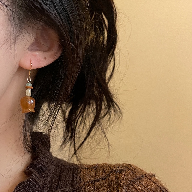 Bunga Amber Retro Gaya Baru Trendy Gaya Mori Anting Antik Panjang Elegan