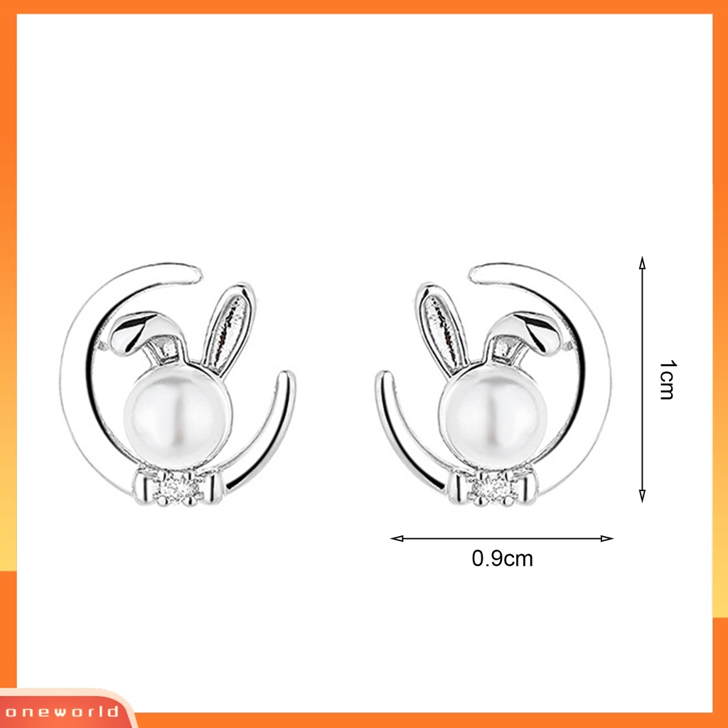 [EONE] 1pasang Anting Pejantan Bersinar Berbentuk Bulan Kelinci Dekorasi Electroplating Polishing Dekorasi Tahan Luntur Perempuan Mewah Stud Earrings Aksesoris Pakaian