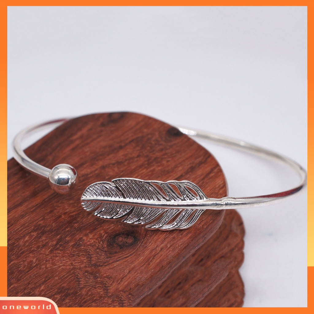 [EONE] Gelang Cuff Bulat Warna Silver Copper Angel Feather Adjustable Simple Bangle Untuk Hari Valentine
