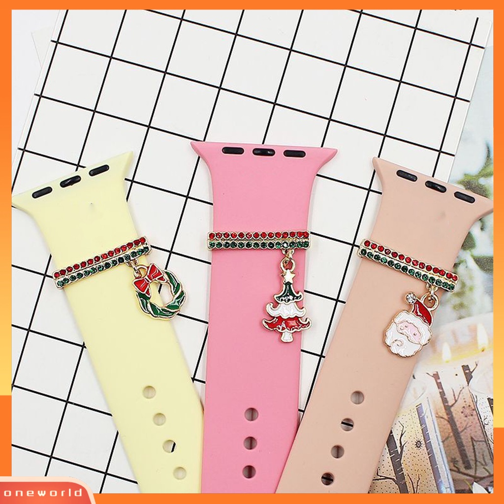 [EONE] Watch Band Dekorasi Cincin Meriah Enamel Warna-Warni Geometris Halus Hias Hadiah Pohon Natal Santa Claus Gelang Silikon Pesona Perhiasan Kuku Untuk Apple Watch Band