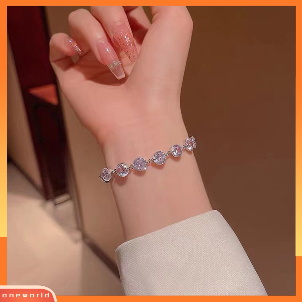 [EONE] Liontin Gelang Berlian Imitasi Hias Manik-Manik Adjustable Warna Perak Fashion Besar Bling Cubic Zirconia Rantai Tangan Aksesori Perhiasan