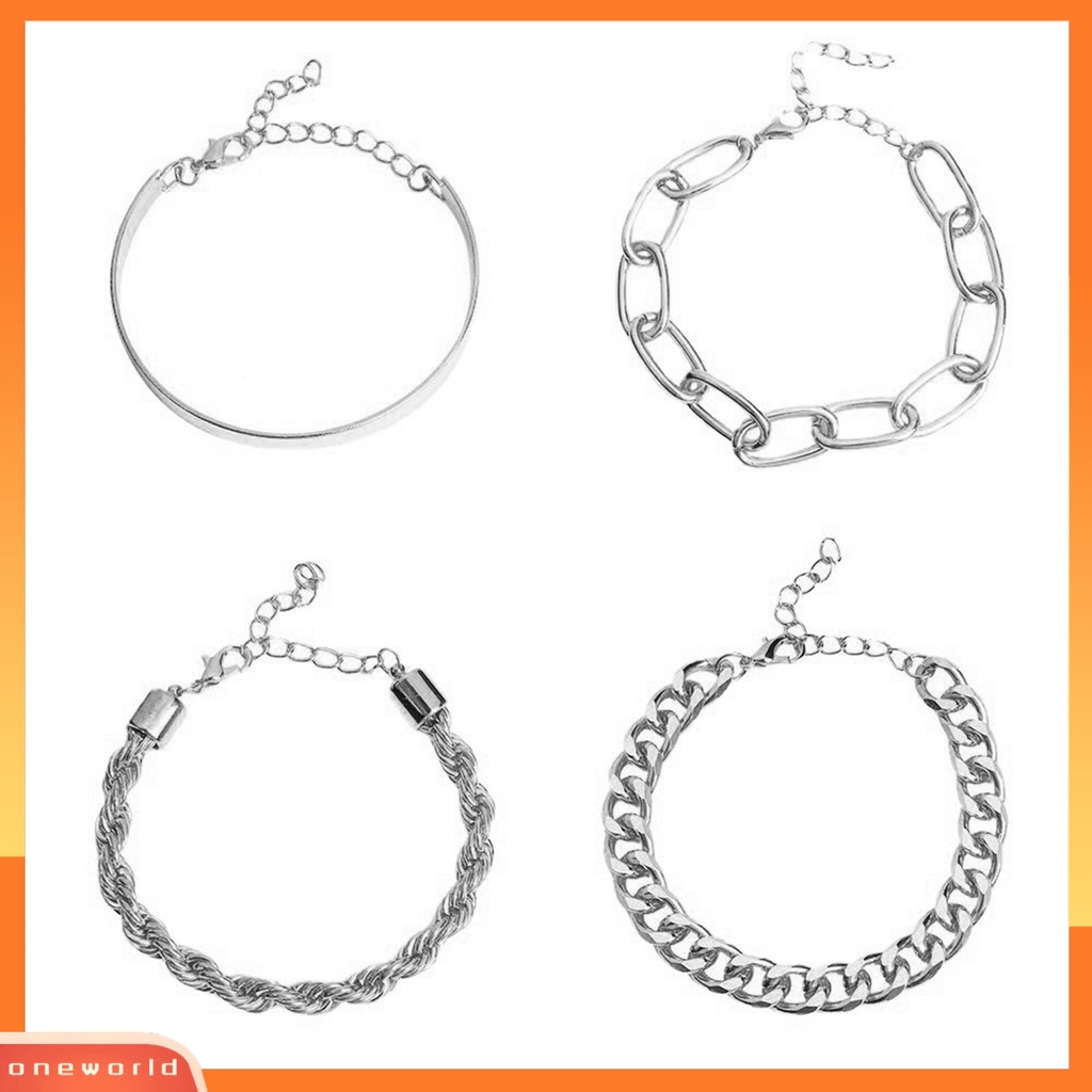 [EONE] 4pcs Wanita Gelang Electroplating Hias Kepribadian Multi-style Vintage Dekorasi Tahan Luntur Vintage Berlebihan Rantai Besar Gelang Perhiasan Aksesori