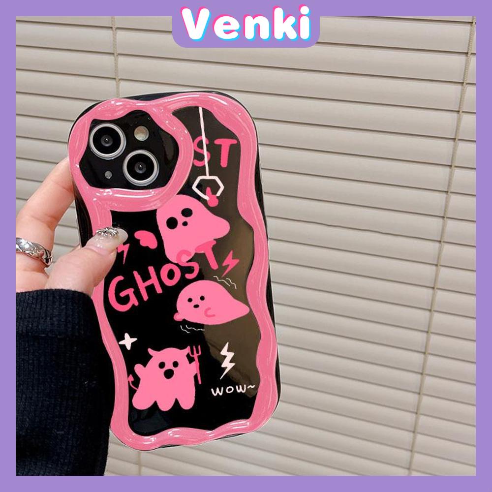 VENKI - For iPhone 11 iPhone Case 3D Curved Edge Wave Glossy Black TPU Airbag Shockproof Camera Cover Pink Ghost Compatible with iPhone 14 13 Pro max 12 Pro Max xr xs max 7 8Plus