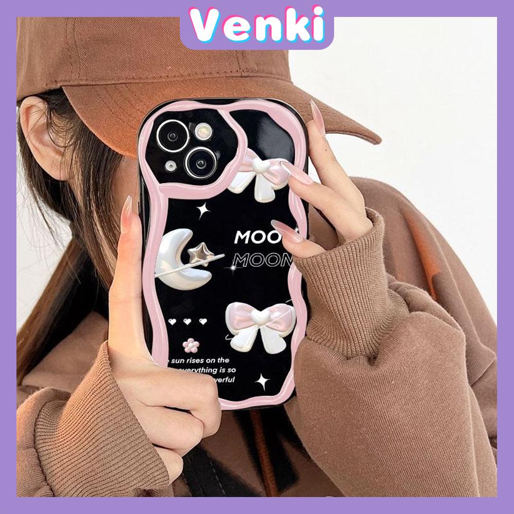 VENKI - For iPhone 11 iPhone Case 3D Curved Edge Wave TPU Airbag Shockproof Camera Cover Glossy Black Flower Compatible with iPhone 14 13 Pro max 12 Pro Max xr xs max 7Plus 8Plus