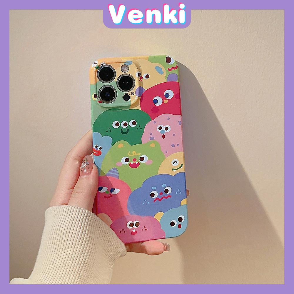 VENKI - For iPhone 11 iPhone Case Film TPU Soft Case White Glossy Cute Doodle Camera Protection Shockproof Compatible with iPhone 14 13 Pro max 12 Pro Max xr xs max 7Plus 8Plus
