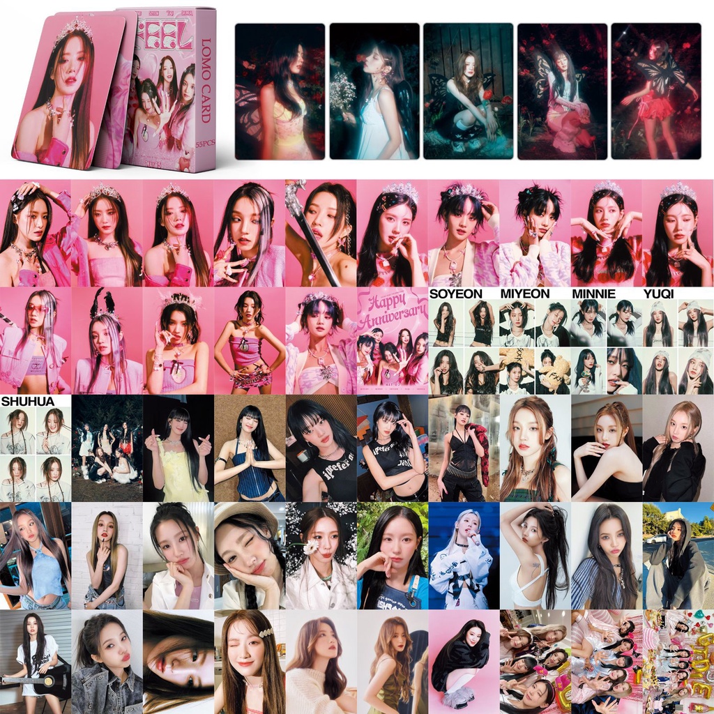 55pcs/box (G) I-DLE Album I FEEL Photocards MINNIE YUQI SHUHUA MIYEON SOYEON Kartu Lomo GIDLE Kpop Postcards