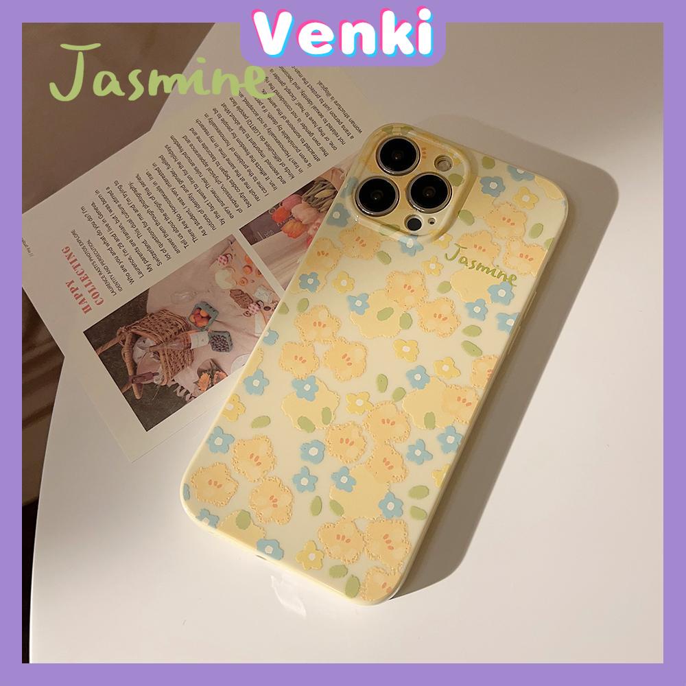 VENKI - For iPhone 11 iPhone Case Yellow Glossy Film TPU Soft Case Shockproof Phase Cover Protection Small Floral Compatible with iPhone 14 13 Pro max 12 Pro Max xr xs max 7 8Plus