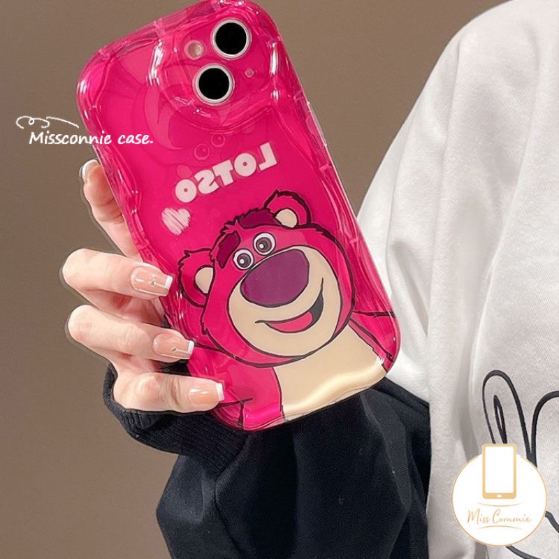 IPHONE Lovely Rose Red Strawberry Bear Manyo Phone Case Kompatibel Untuk Iphone11Xr 11 12 13 14 Pro Max X7 8 6s 6 Plus XS Max SE 2020 3D Wavy Curved Edge Glossy Shockproof Tpu Soft Cover