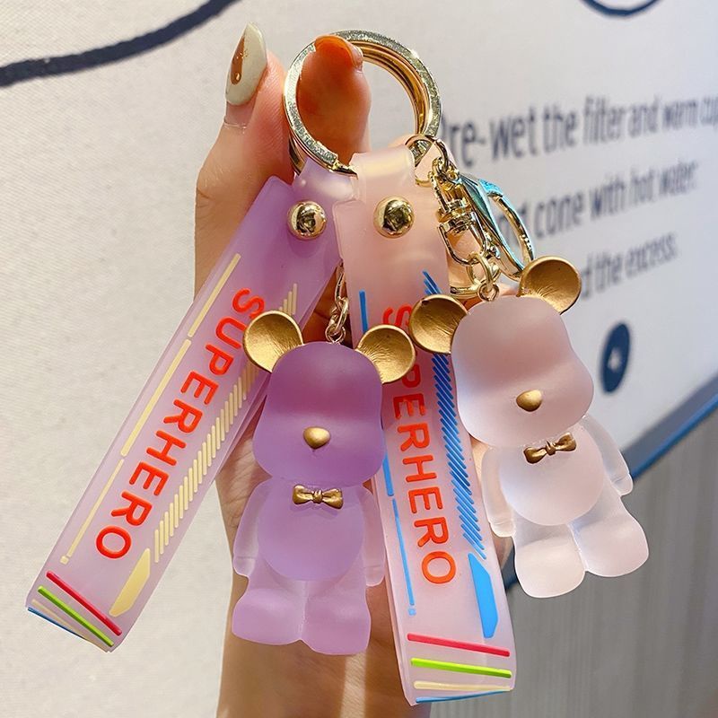 Nordic 12warna 3D Beruang Dengan Dasi Kupu-Kupu Universal Gantungan Kunci Tas Sekolah Tas Ransel Earphone Case Cover Liontin Mobil Rumah Gantungan Kunci