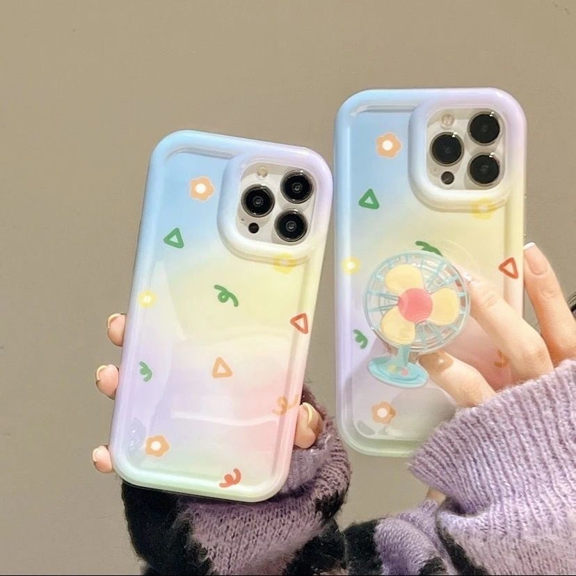 IPHONE Musim Panas Efek Halo Dyeing Airbag Rotating Fan Design Phone Case Kompatibel Dengan Iphone12 13 14 11 Pro Max X Xs Max Xr Fdcvg