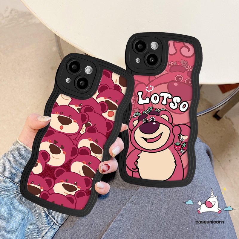 IPHONE Lovely Kartun Manyo Wavy Edge Back Case Kompatibel Untuk Iphone11 14 13 12 Pro Max 7Plus 8Plus X XR 6s 7 8 6 14 Plus XS Max SE 2020 Cute Strawberry Bear Soft Tpu Cover Pelindung