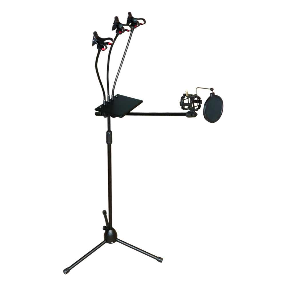 TaffSTUDIO Microphone Standing Holder Tripod 3xSmartphone Holder - NB-04P