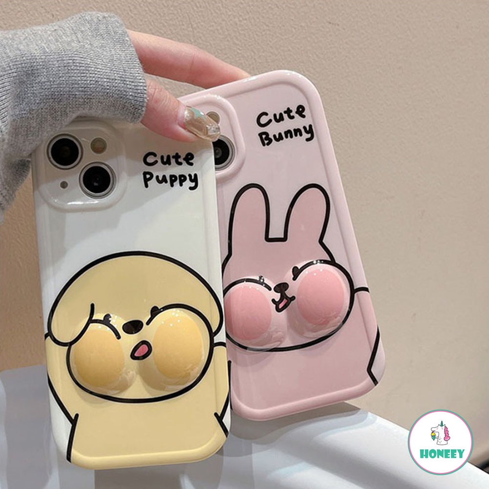 IPHONE Casing Ponsel Dekompresi Bunny Puppy 3D Yang Indah Untuk Iphone13 Pro Max14 12 11 14 Plus Penutup Belakang Pantat Lucu