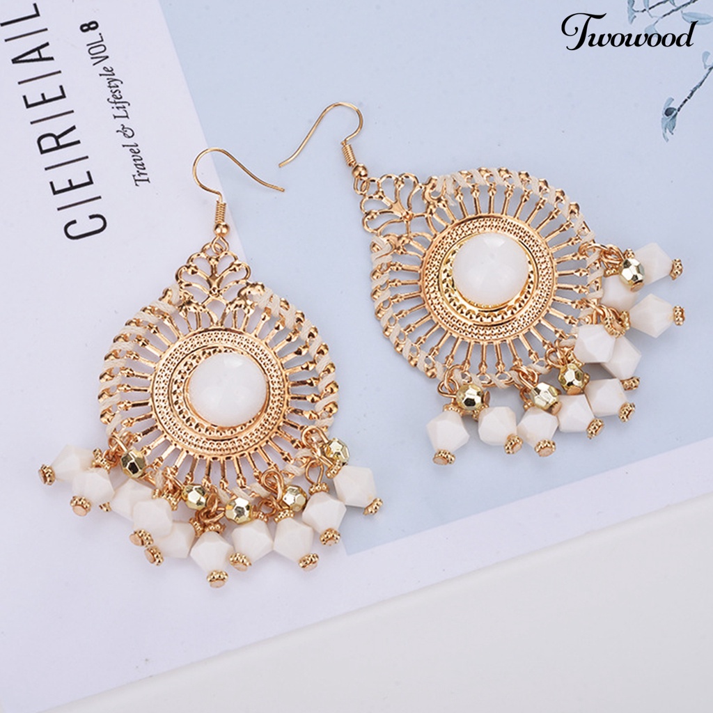 Twowood 1pasang Wanita Anting Kait Warna-Warni Etnik Anti-Cacat Gaya Bohemia Rumbai Drop Earrings Perhiasan Perempuan