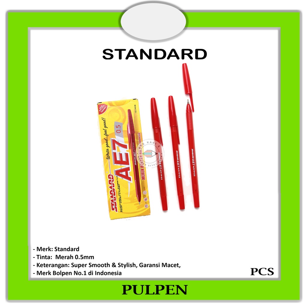 

STANDARD - Pulpen Ball Point AE7 0.5mm Super Smooth Murah Laris Merah Harga - Pcs