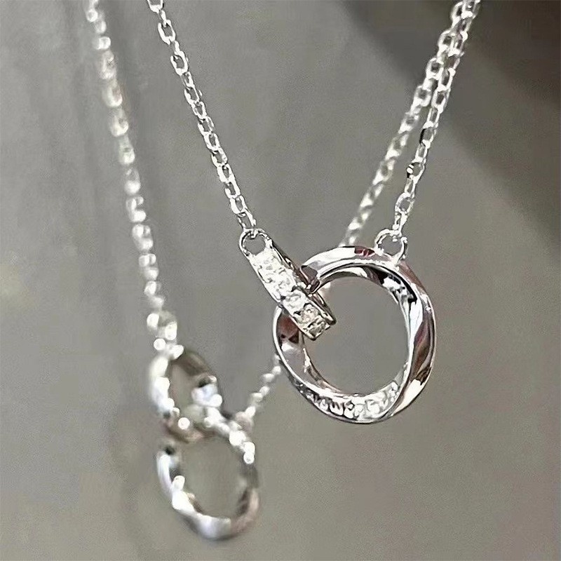 Kalung Wanita Titanium Korea Liontin Bulat Double Model Rantai Perhiasan Elegant Fashion Retro Casual KLG66