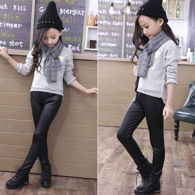 IMPORT KIDS GIRLS THERMAL PU LEGGING AUTUMN WINTER PANTS CELANA PANJANG MUSIM DINGIN