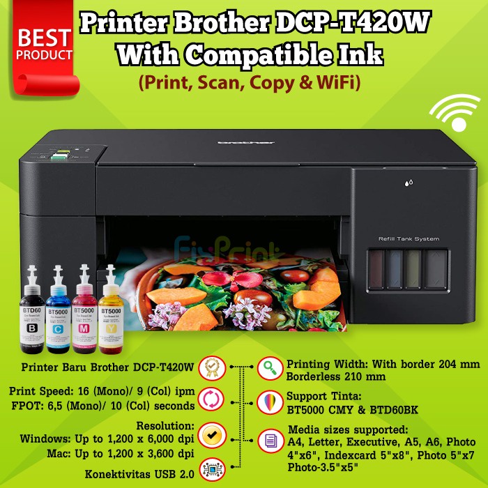 Printer WiFi BRTHR DCP-T420W Wireless Print-Scan-Copy All in One