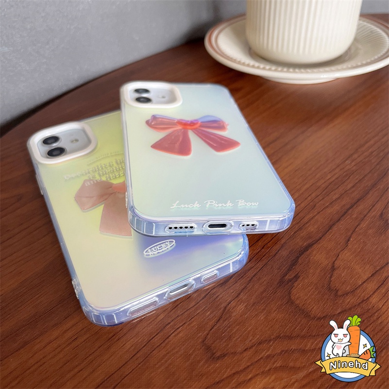 IPHONE Casing Kompatibel Untuk Iphone14 13 12 11 Pro Max X Xr Xs Max8 7 6 Plus SE 2020 Ins Gradien Laser Ikatan Simpul Transparan Casing Ponsel Lapisan Ganda Dicetak Shockproof Silikon Hard Case