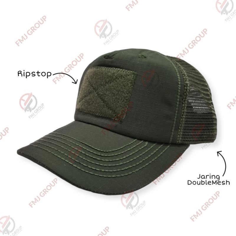 Topi Tactical Perekat Kombinasi Jaring Hitam, Krem, Abu, Hijau Olive/Pol PP