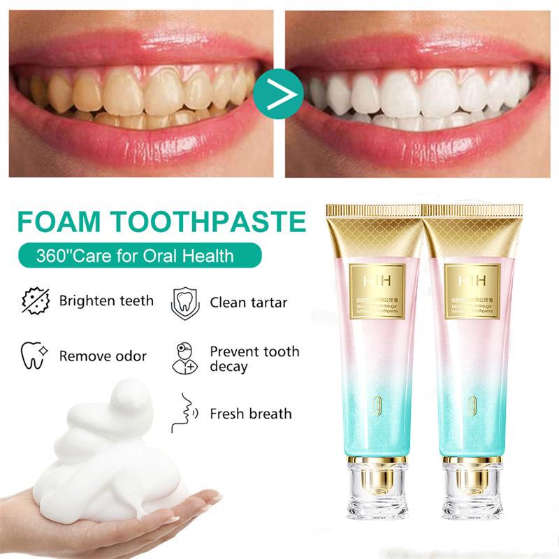 NEW Whitening toothpaste Gigi putih Pasta gigi whitening Pasta gigi pemutih gigi HIH pemutih gigi dan karang gigi Mousse Pemutih Gigi Pembersih Mulut Pasta Gigi Berbusa Nafas Segar Menghilangkan plak dan