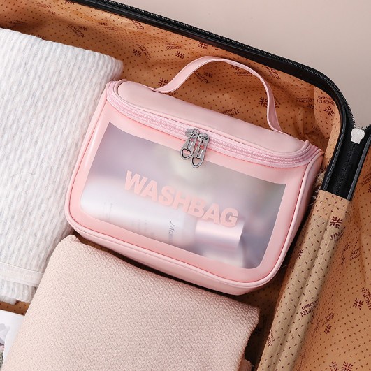 WASHBAG Waterproof Tas Kosmetik Make Up Transparan Macaron Serbaguna Portable