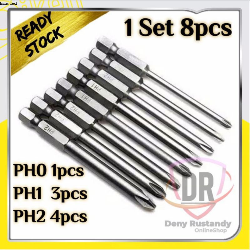 Mata bor Obeng plus Magnet Magnetic 75mm 8pcs PH1 PH2 Anti Slip