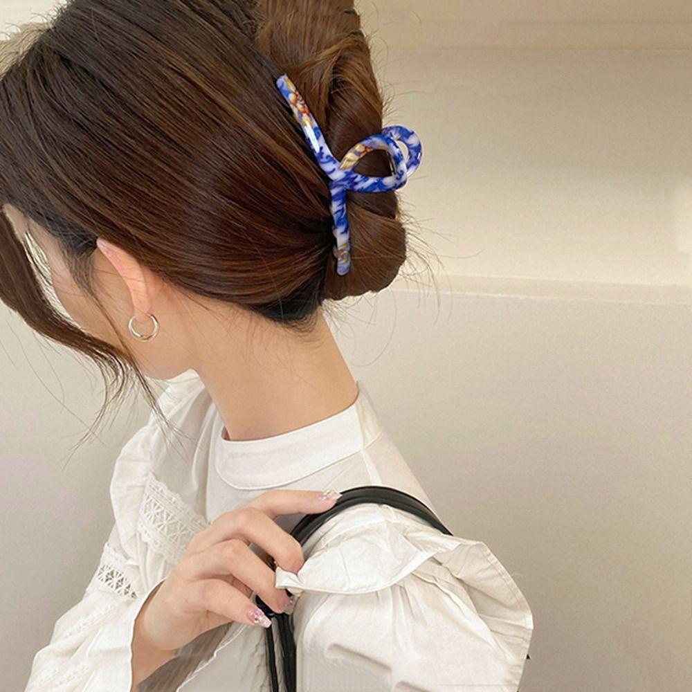 Fishstick Gaya Korea Cakar Rambut Gadis Manis Klip Hiu Bunga Porselen Klip Grab Besar Untuk Hiasan Kepala Wanita