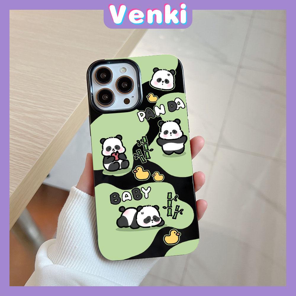 VENKI - For iPhone 11 Phone Case Black Glossy TPU Soft Case Shockproof Protection Camera Cute Panda Eating Bamboo Compatible with iPhone 14 13 Pro max 12 Pro Max xr xs max 7 8 Plus