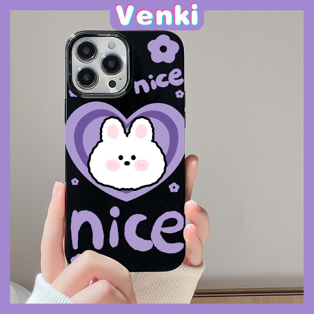 VENKI - For iPhone 11 Phone Case Black Glossy TPU Soft Case Shockproof Protection Camera Cute Purple Love Rabbit Compatible with iPhone 14 13 Pro max 12 Pro Max xr xs max 7 8 Plus