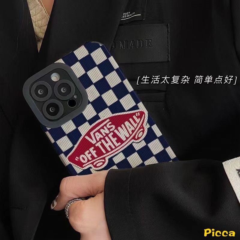 IPHONE Casing V.ANS Merek Trendi Kompatibel Untuk Iphone11 12 13 14 Pro Max7 8 Plus XR X XS MAX 7Plus 8Plus Tekstur Kulit Mewah Smiley Lucu Fresh Flowers Checkerboard Soft Back Case