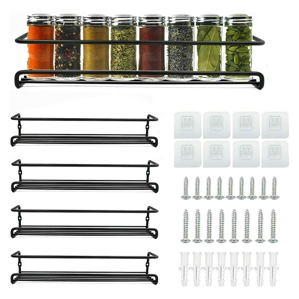 Rak Bumbu Gantung 4 Susun Organizer Bumbu Serbaguna Rak Bumbu Carbon Steel Dengan Desain Kapasitas Besar Untuk Dapur Kamar Mandi Ruang Tamu