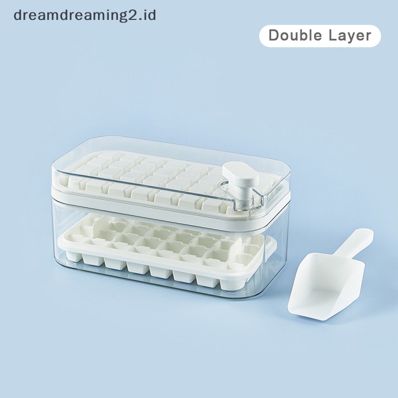 (drea) 1pc Cetakan Es Tipe Tekan Satu Tombol Kotak Plastik Ice Cube Maker Ice Tray Mold//