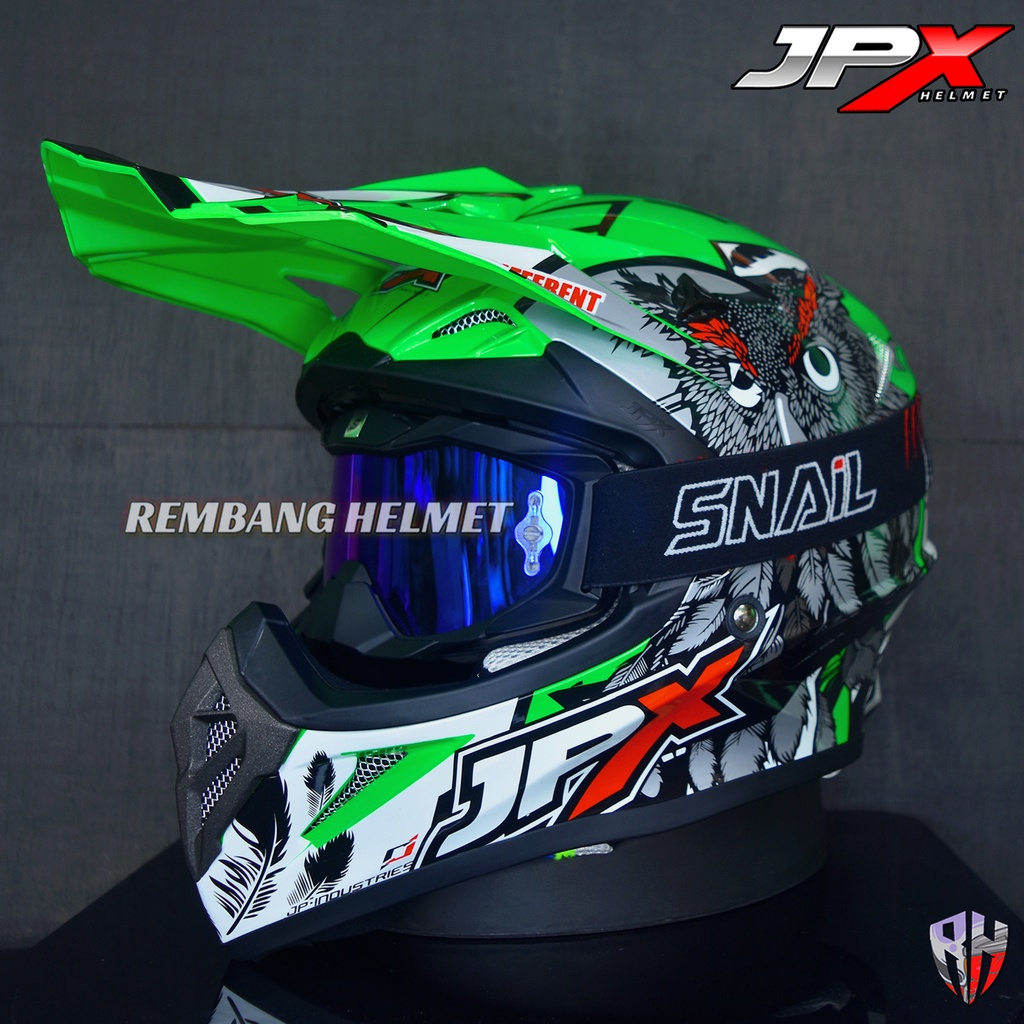 HELM JPX CROSS_FOX1 X13 - FLUO GREEN GLOSS PAKET GANTENG GOOGLE SNAIL HELM JPX KLX ORIGINAL HELMET M
