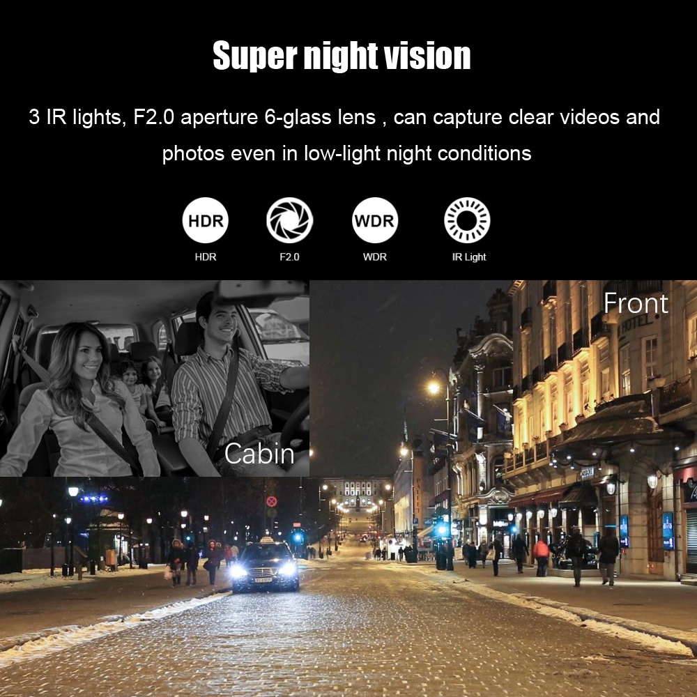 Dash Cam Mobil 1440p Dual Lens Front Inner Night Vision 3&quot; Ips Screen G-sensor 170°angle Loop Recording