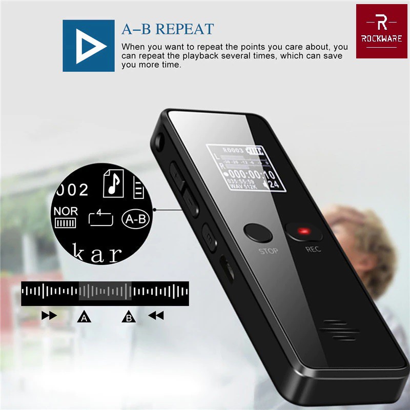 AKN88 -  ROCKWARE RW-AVR03- Professional Audio Voice Recorder 8GB - 1536Kbps