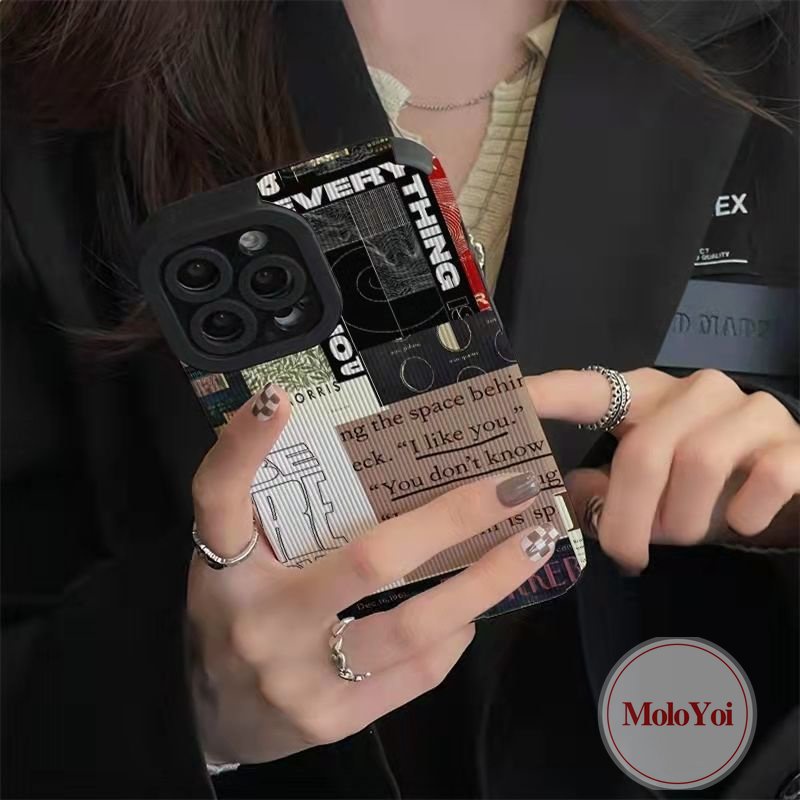 IPHONE Tekstur Garis Gaya Eropa Dan Amerika Case Kompatibel Untuk Iphone7 8 Plus XR X XS Max11 14 12 13 Pro Max 7Plus Shockproof Lembut Trendi Brand Splicing Ilustrasi Label Cover