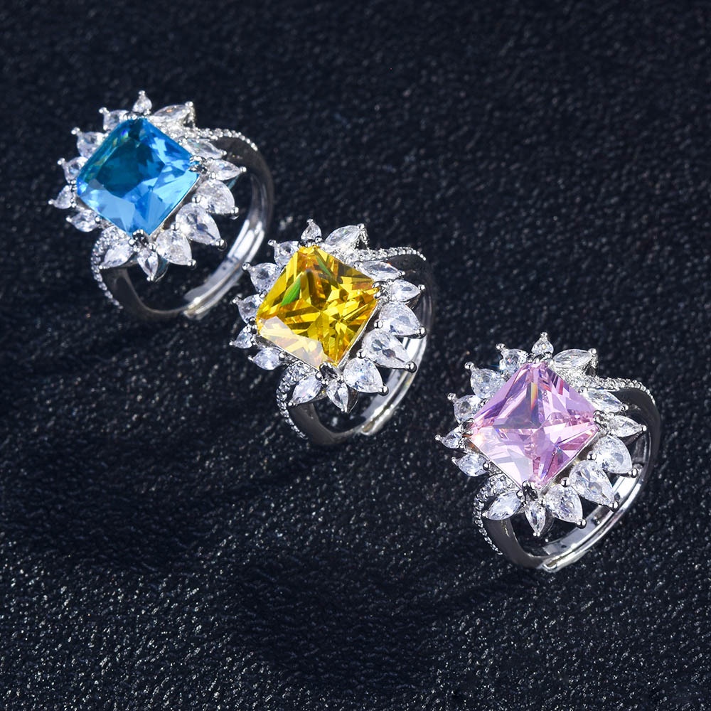 Goldkingdom Aksesoris Perhiasan Fashion Ready Stock Ascher Berlian Kuning, Argyle Pink Diamond Swiss Blue Topaz Set Cincin, Anting Stud, Kalung Wanita