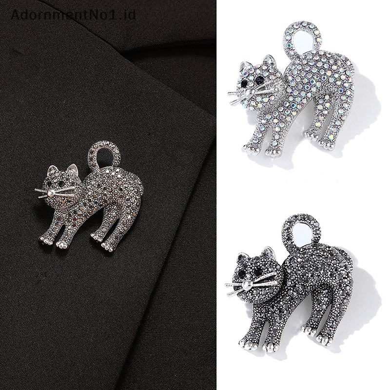 [AdornmentNo1] Fashion Berlian Imitasi Kucing Bros Pin Wanita Pakaian Mantel Pesta Aksesoris Hadiah [ID]