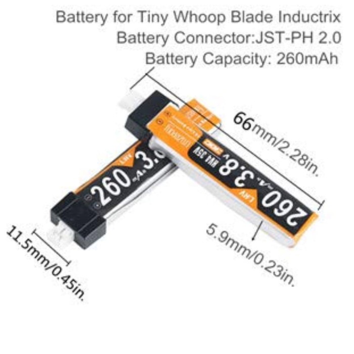 crazepony LiHV 1s Lipo battery 260mah 30/60C jst 2.0 for Tinywhoop