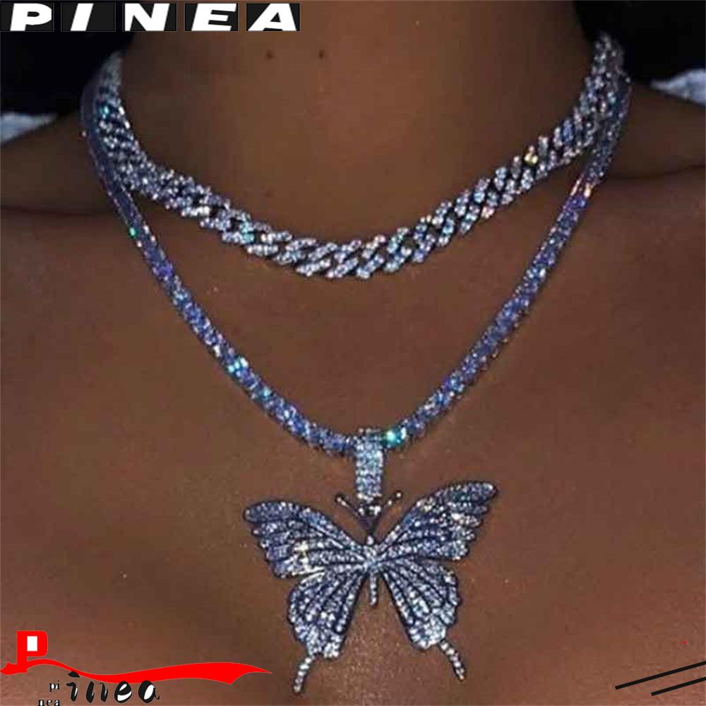 Kalung Kupu-Kupu Nanas Chic Berlian Imitasi Bling Bib Choker