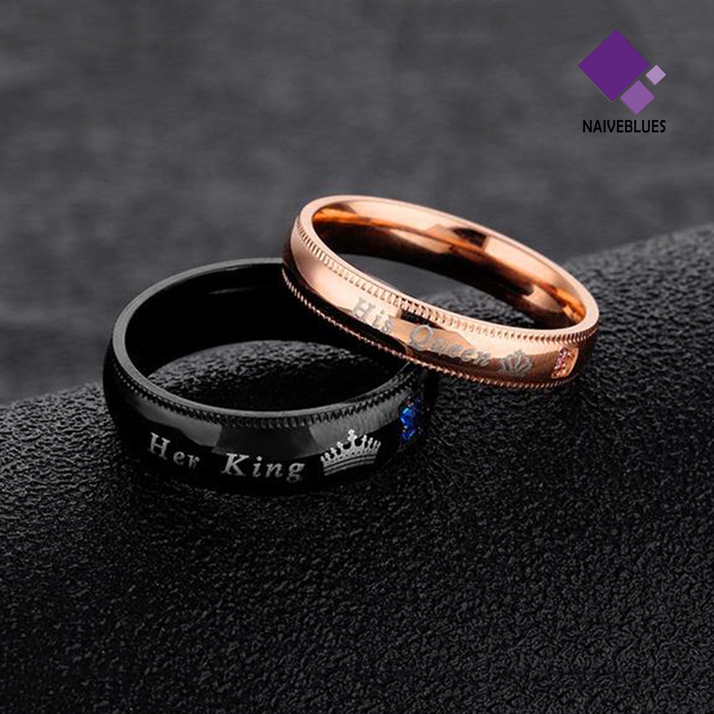 &lt; Naiveblues &gt; Fashion Baja Titanium Berlian Imitasi Her King His Queen Couple Rings Jewelry