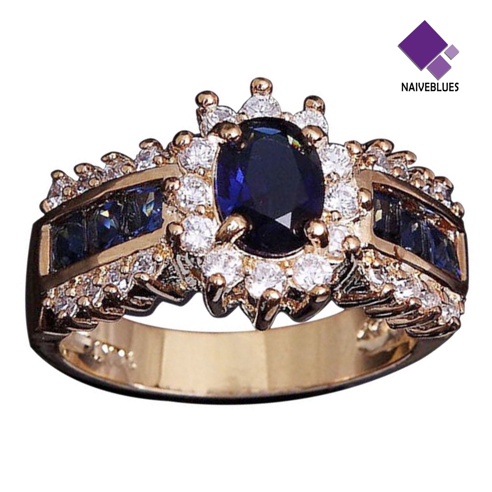 &lt; Naiveblues &gt; Wanita Vintage Cubic Zirconia Bertatahkan Band Jari Cincin Pernikahan Perhiasan Hadiah