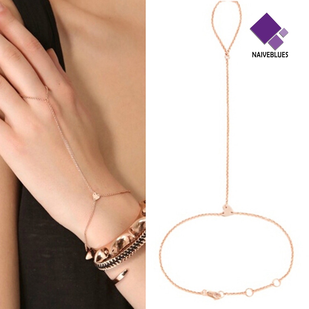 &lt; Naiveblues &gt; Fashion Wanita Cinta Hati Tangan Harness Jari Cincin Budak Gelang Perhiasan