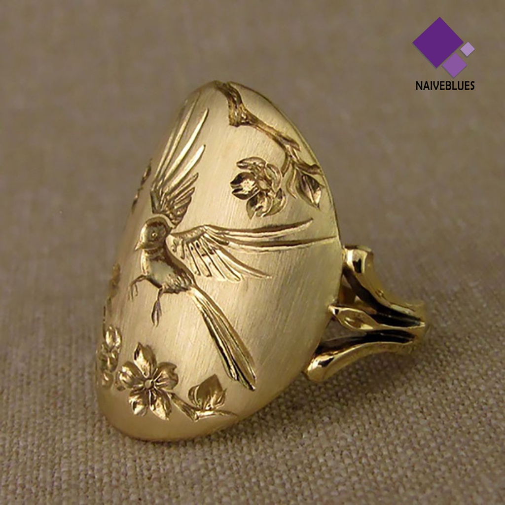 &lt; Naiveblues &gt; Cincin Wanita Vintage Indah Elegan Pertunangan Burung Dan Bunga Untuk Valentine
